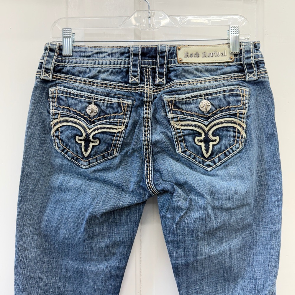 Rock Revival Jamila Bootcut Jeans Womens 29 Blue Denim Embroidered Buckle - Picture 4 of 8